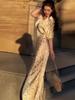 2025 Sommer Retro Elegant Kurzarm Langes Kleid