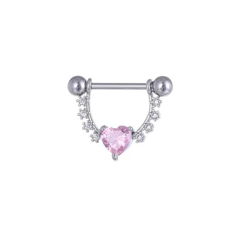 

Кольцо для пирсинга соска из нержавеющей стали с цирконием огранки «маркиза» в форме листа