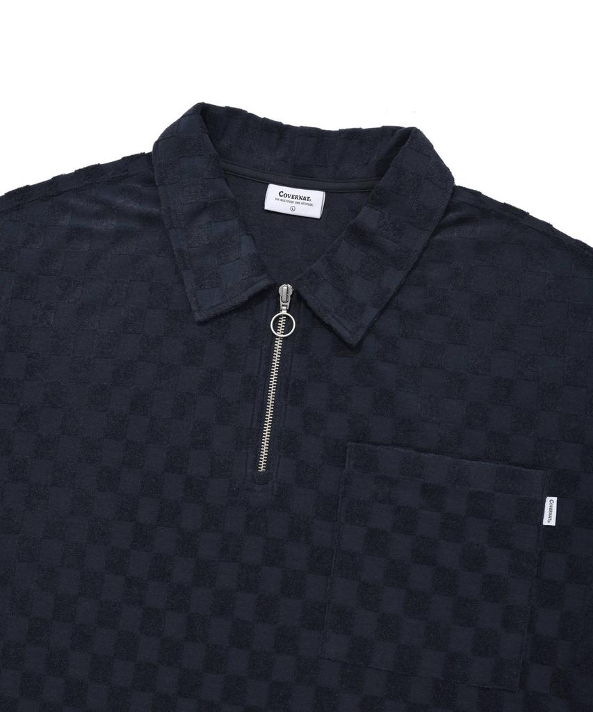 COVERNAT Checkerboard Collar T-Shirt Navy