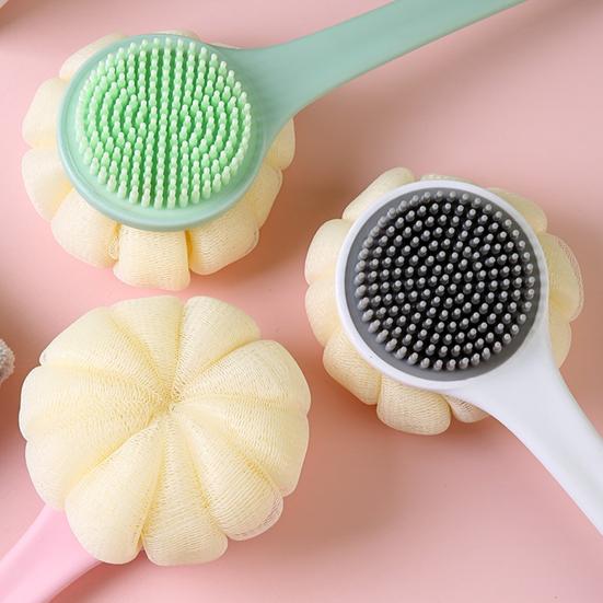 Badebürste mit verlängertem Griff, doppelseitig, vergrößertes Badeblasennetz, weiche Borsten, Badebürste zum Schrubben