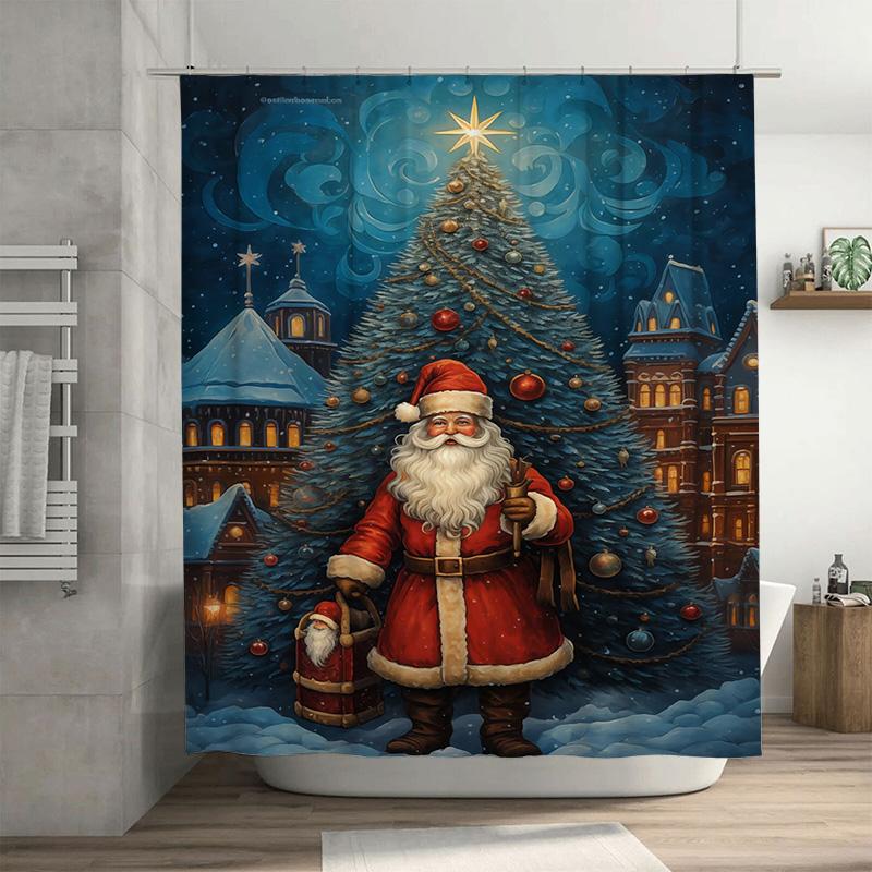 

Tuniu Festive Santa Claus Bathroom Decor Shower Curtain Christmas Holiday Fun Print Waterproof Home Decor Gift Idea Cute Xmas Vi W60H190(CM)-1 Pcs