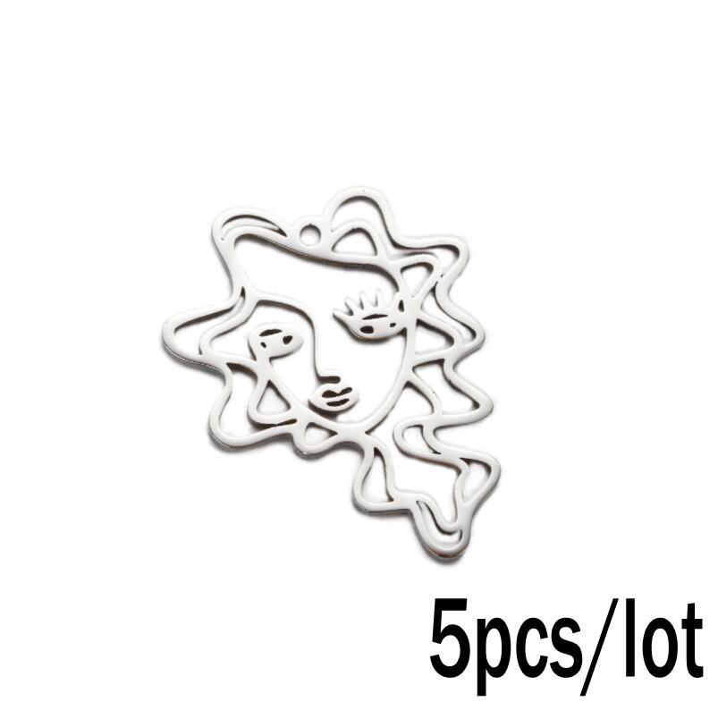 Abstract Human Face Pendant Necklace - Stainless Steel Cartoon Girl Design