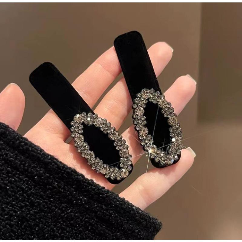 2Pcs Sweet Bow Rhinestone Hair Clips Girls Kawaii Cute Headwear Velvet Bowknot Duckbill Clips Kids Sided Clips Bangs Hairpin
