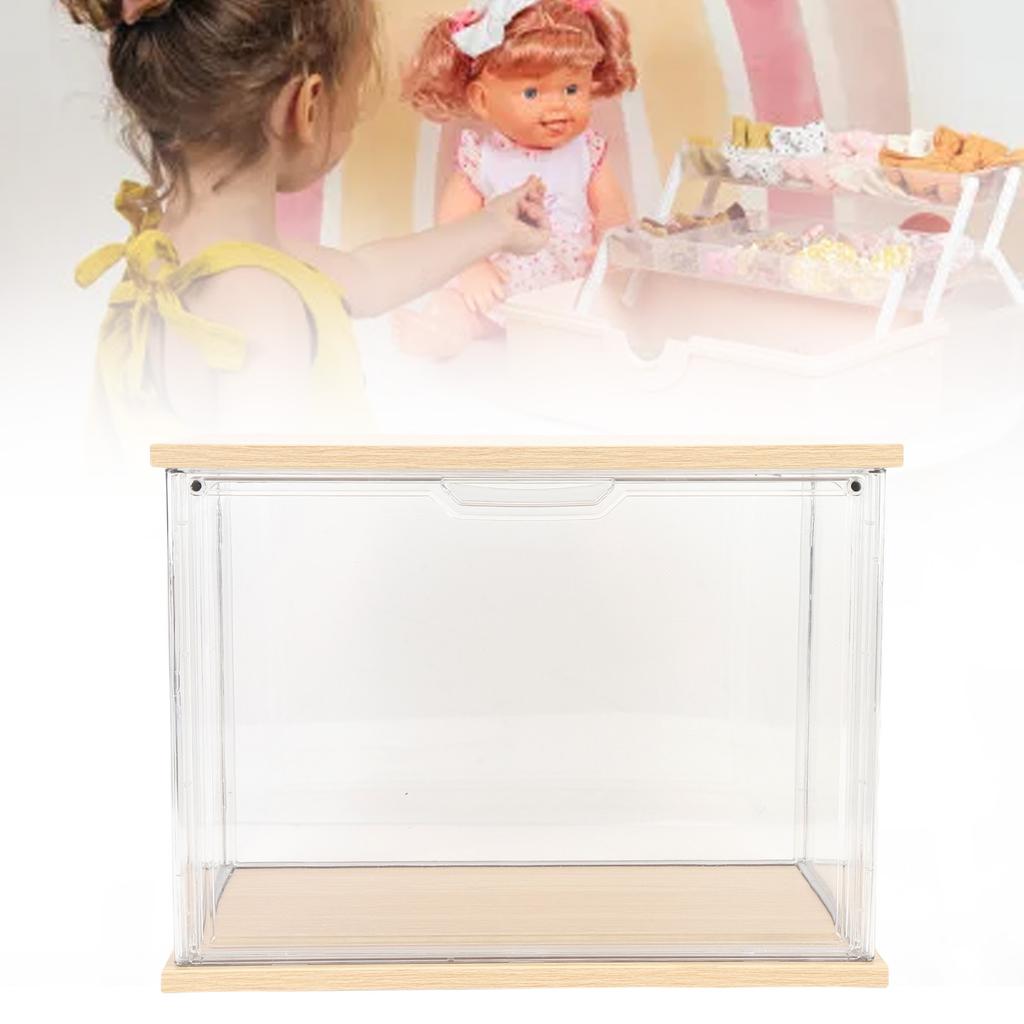 Clear   Display Case Plastic Display Box for Collectibles Doll Home Storage Organizing Toys Wood Base 14.3x8.7 .7in