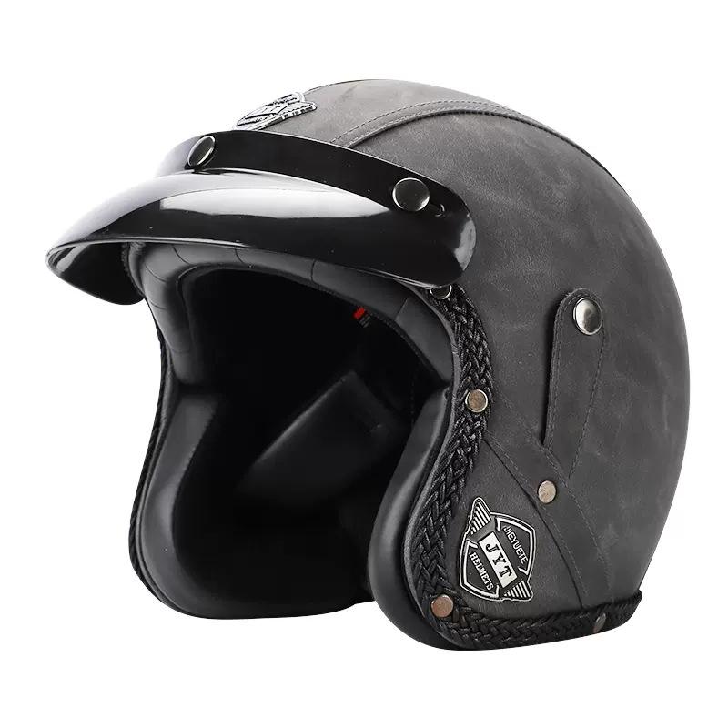 3C Vintage 3/4 Half Helmet Electric Motorcycle Summer Pedal Cruise Locomotive Leather Helmet Men and Women