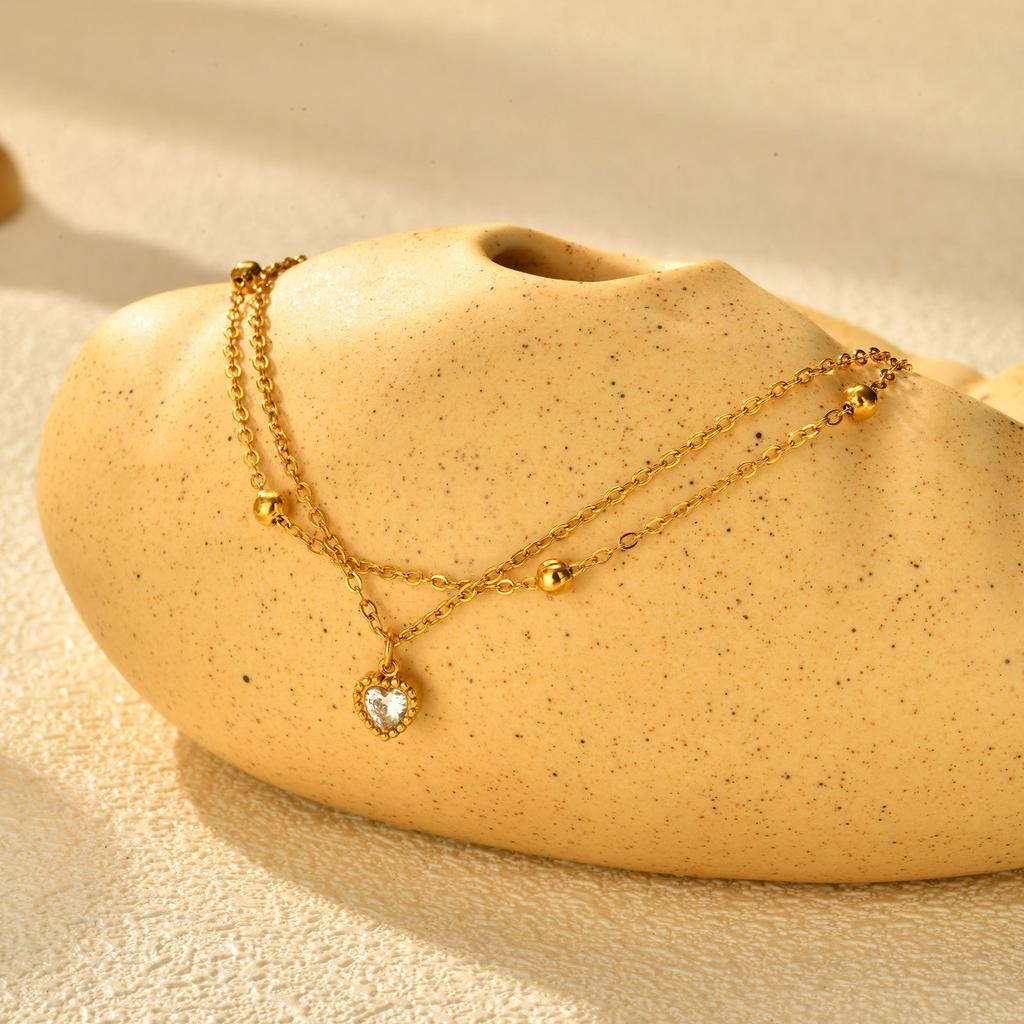 Ladies Accessories Stainless Steel Double Heart Zircon Gold Bracelet 2443