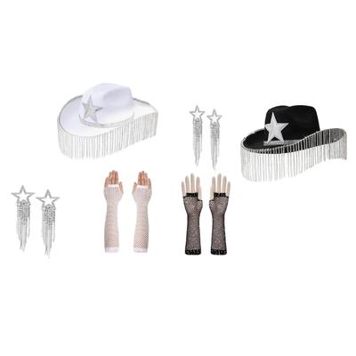 Female Hat ArmSleeves Earrings Music Festival Party Dress Up Costume Set