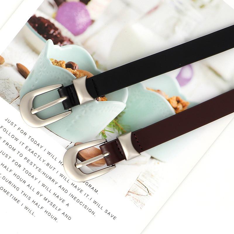 Solid Simple Color Silver Buckle Women Slim Waist Belt Versatile For Use Daily