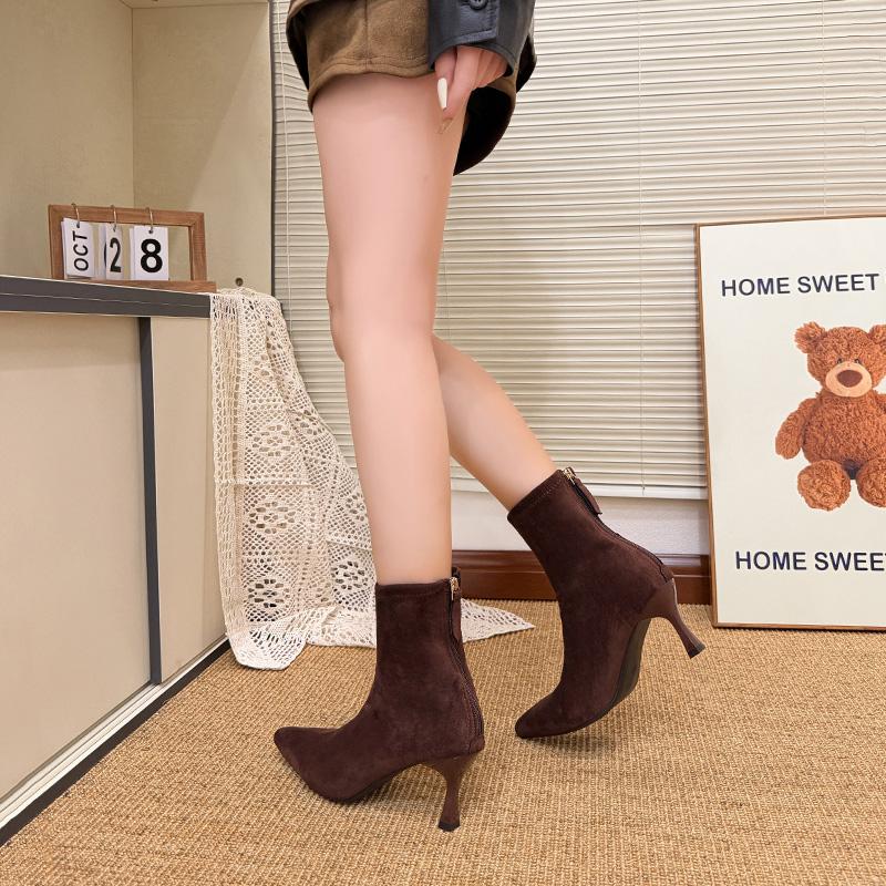 New Pointed Toe Women High Heel Ankle Boots Fashion Stripper Party Shoes Female Vintage Stretch Slim Short Booties