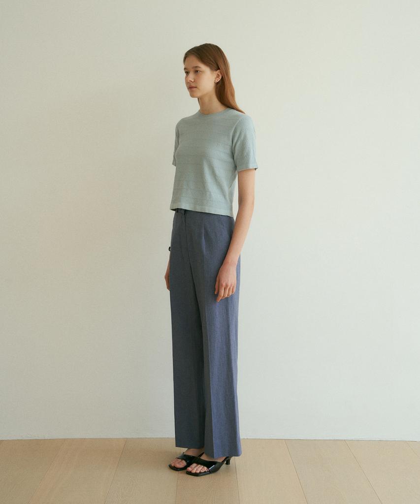Kkeulle Semi-Wide Cotton Linen Pants_Blue