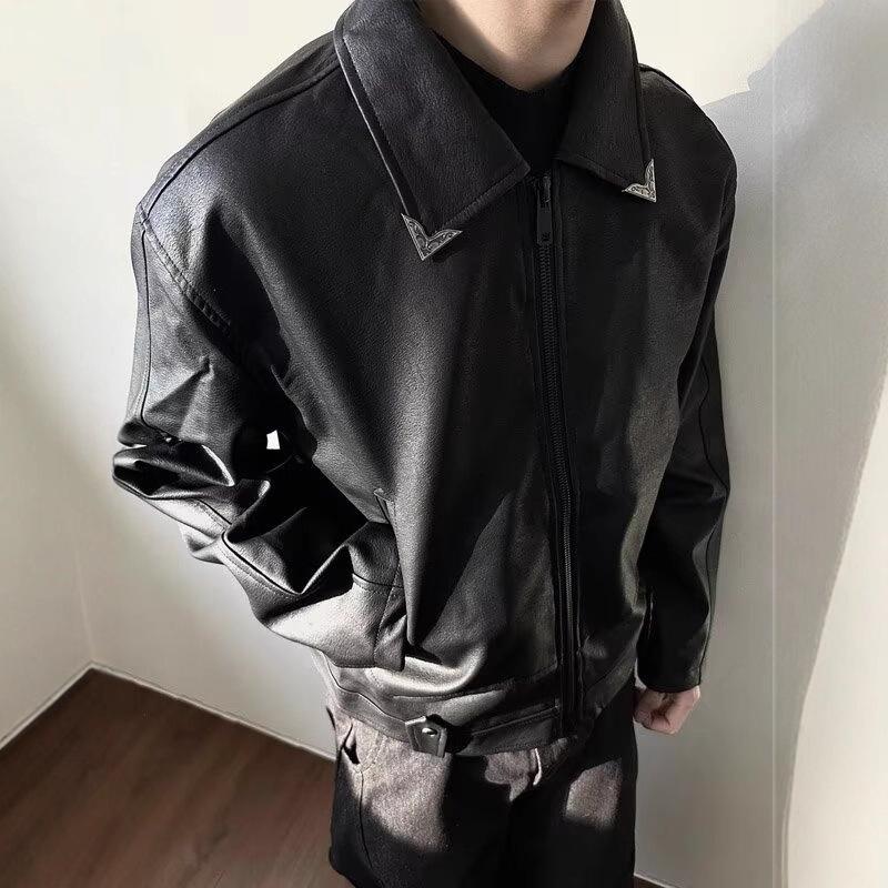 Black leather jacket men's spring and autumn ruffian handsome American retro trendy brand crack texture pilot locomotive jacket