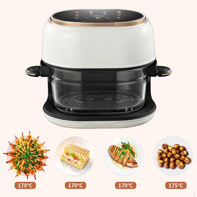 Visible Glass Air Fryer Sturdy Nonstick Long Tray Design for Meat Cake Fries White
