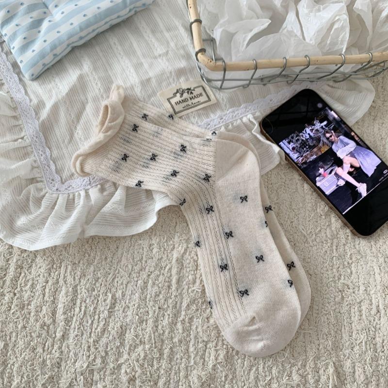 

Женские весенне-летние тонкие носки-трубы без косточек, нового стиля, из сетки, с маленьким бантиком 1 pair