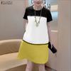 Women Casual Round Neck Short Sleeve Summer Patchwork Dress