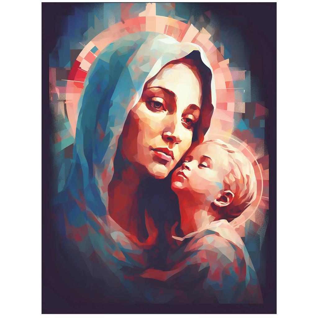 Blue Care: Mary With Baby Jesus Heavenly Protection: Mary With Baby Jesus, 50X70 Cm, Unframed, Premium Canvas On Stretcher