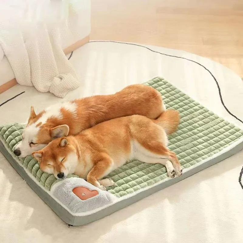 Four Seasons Dog Mat Super Warm Pet Nest Large Dog Sleeping Pad Washable Dog House Pet Supplies Pet Beds Removable Green