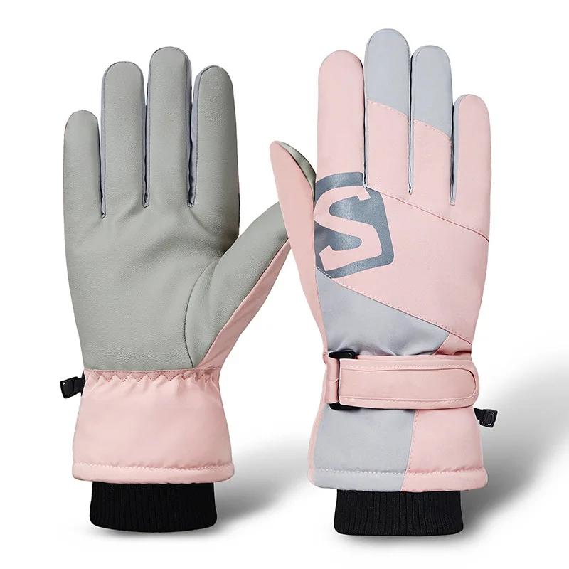 Ski Gloves for Women Water Repellent Five Finger Split Finger Cold and Warm Biking Touch Screen Gloves Plush and Thick Non Slip
