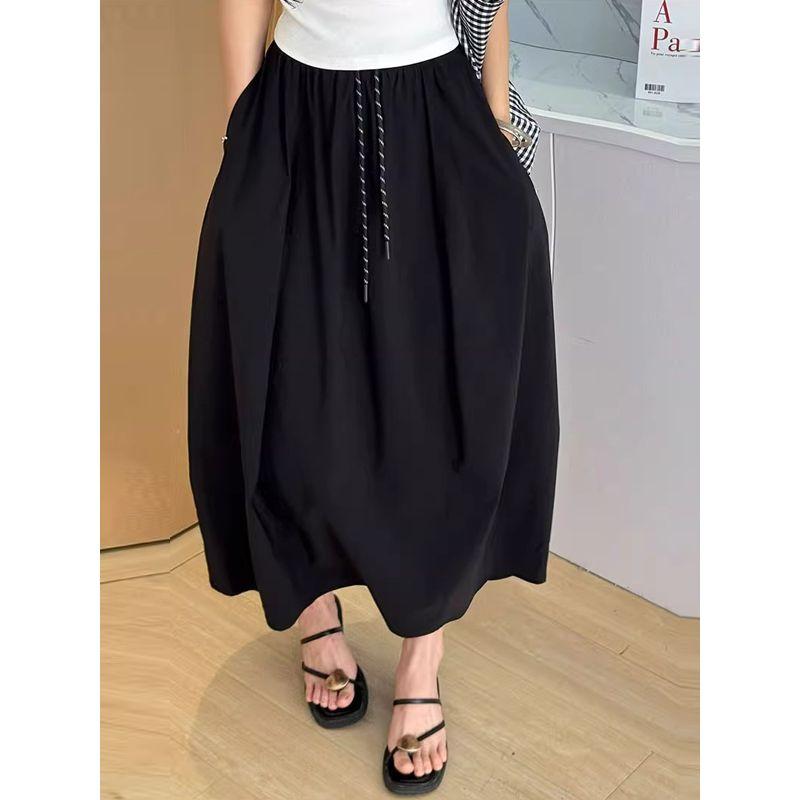 Retro Artsy plus Size Lace up Pocket Quick-Drying High Waist A- line Pumpkin Skirt Balloon Skirt Yamamoto Parka Skirt for Women