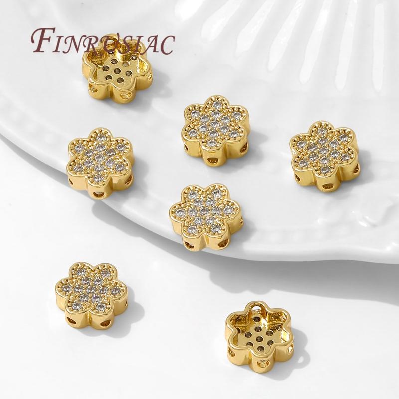 10*4mm 18K Gold Plated Brass with Zircon Flowers Beads For Bracelets Making Accessories,Separator For Beads,Spacer Bead Findings