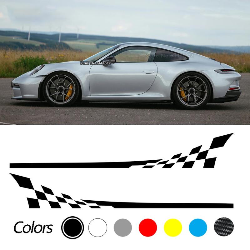 For Porsche 997 911 992  Taycan Panamera Boxster Accessories 2Pcs Car Side Door Stripe Skirt Racing Sticker Vinyl Sport Decal