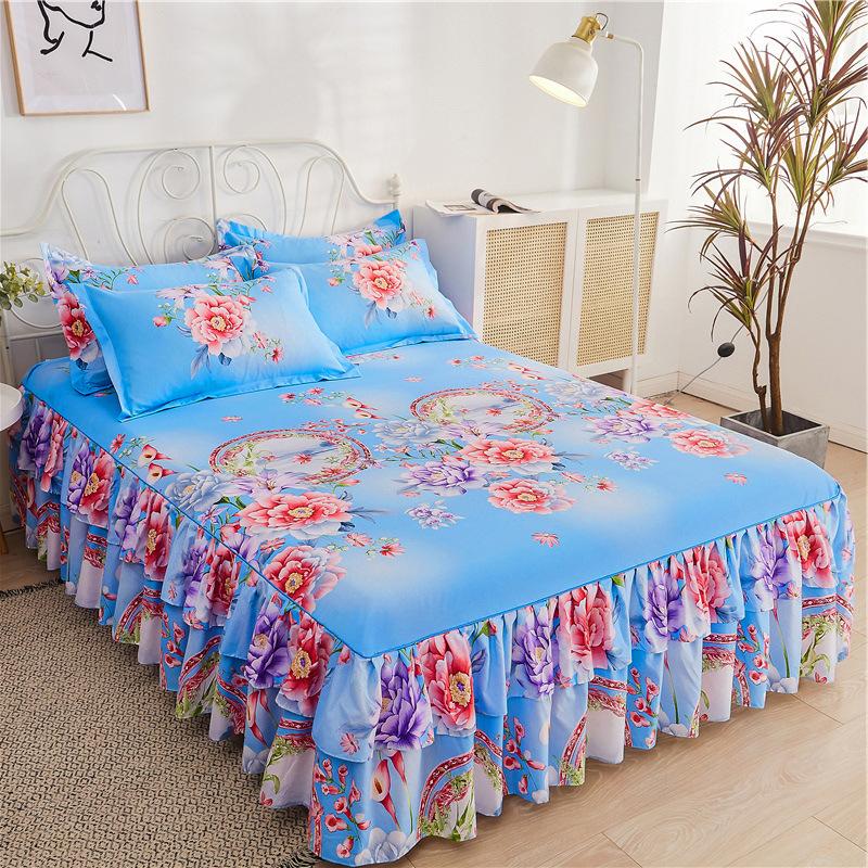 3Pcs Bed Sheet Lace Skirt Non-slip Mattress Cover Elastic Fitted Double Bedspread With Pillowcases Bedding Set Elastic King Size