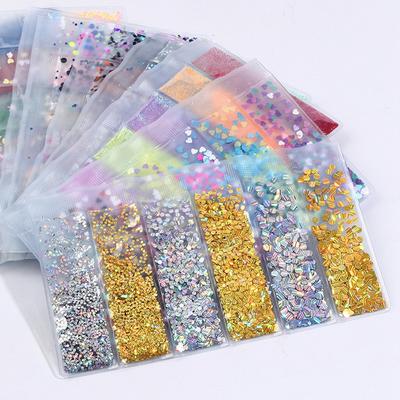 6 griglie/borsa per nail art con paillettes colorate, scaglie di smalto per manicure