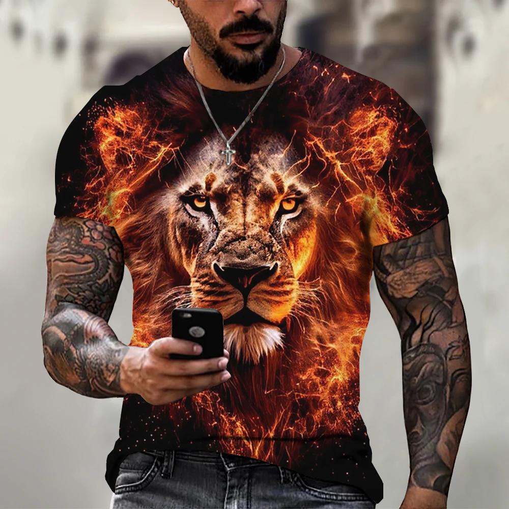 Summer Retro Animal Lion 3d Print Fashion Short Sleeve Oversized Clothing Sweatshirt Fitness Men