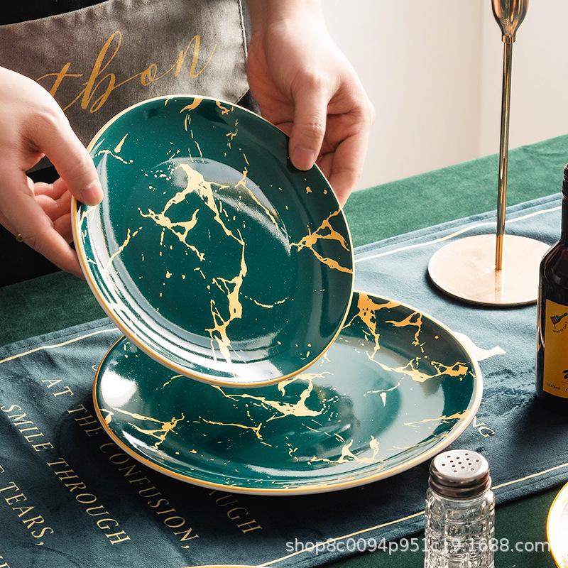 European-style Phnom Penh Tableware Marble Plate Western Food Plate Steak Plate Household Tableware Banquet Model Room