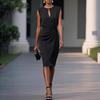Women's Elegant Formal Party Bodycon Short Dress 2026 Summer Cocktail Wedding Guest Ruched Dresses with Metal Buckle