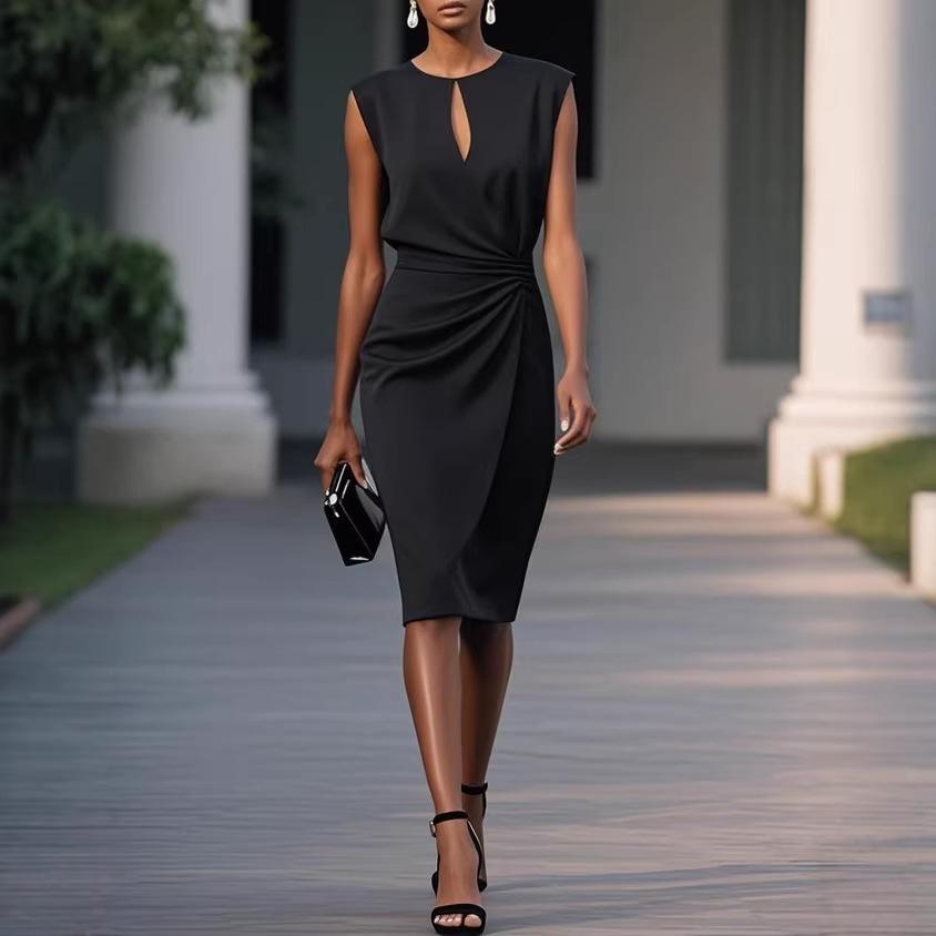 Women's Elegant Formal Party Bodycon Short Dress 2026 Summer Cocktail Wedding Guest Ruched Dresses with Metal Buckle