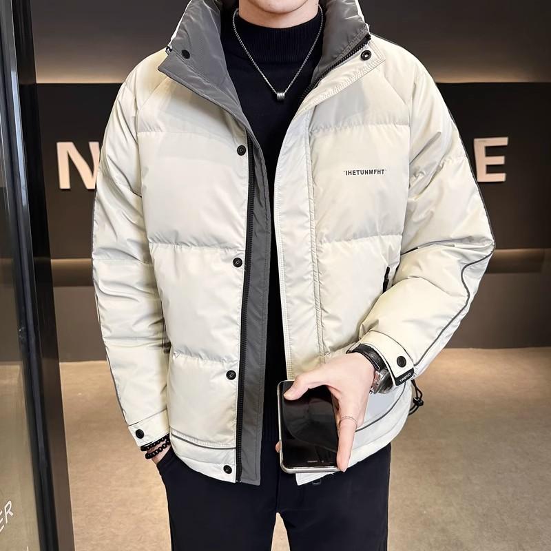 

Зимняя модная куртка-пуховик со стойкой, мужская вышитая легкая пуховая жилетка, укороченная хлопковая куртка 4XL бежевый