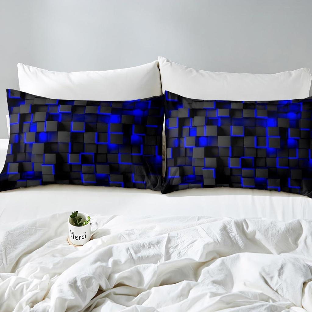 Blau plus Schwarz Beding Weiche Bettwäsche Weiche Bettbezug-Set Leichte Geometrische Bettwäsche-Set für Kinder Kinder Junge Mädchen Warme Deckenbezug-Set Tagesdecke