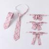 Japanese JK Girl Pink Checkered Neck Tie Bowknot School Student Uniform Pre-Tied Adjusted Bowtie for Cosplay Parties