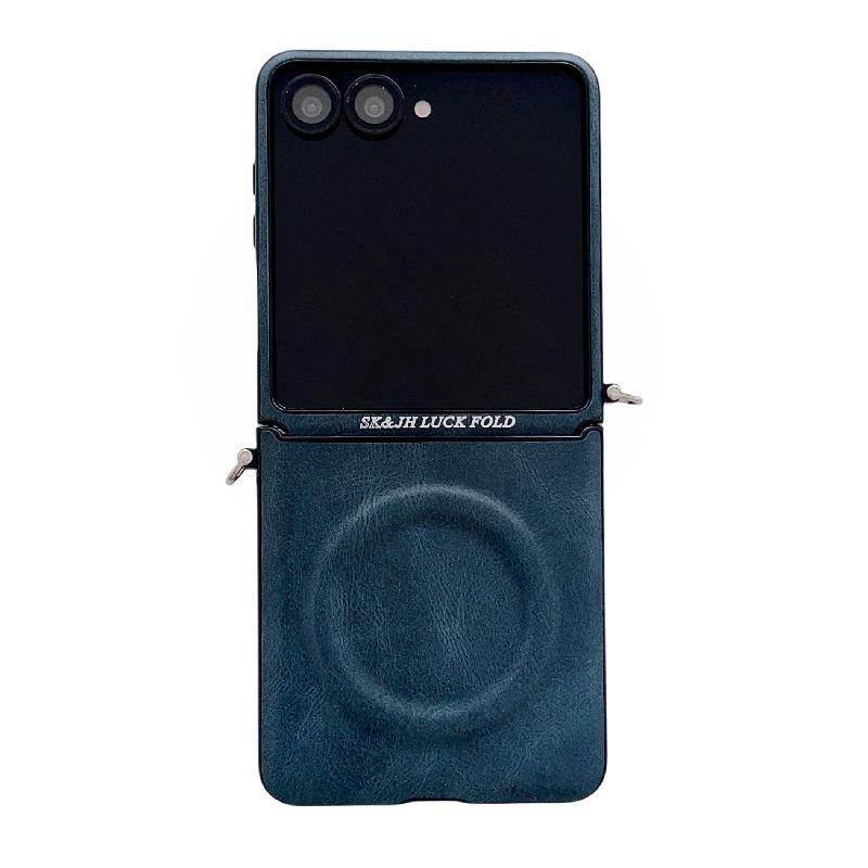 Business Crazy Horse Pattern Magnetic Case for Samsung Z Flip7: Foldable, Anti-Drop, Anti-Lost Lanyard, Compatible with 6/5 Gen.
