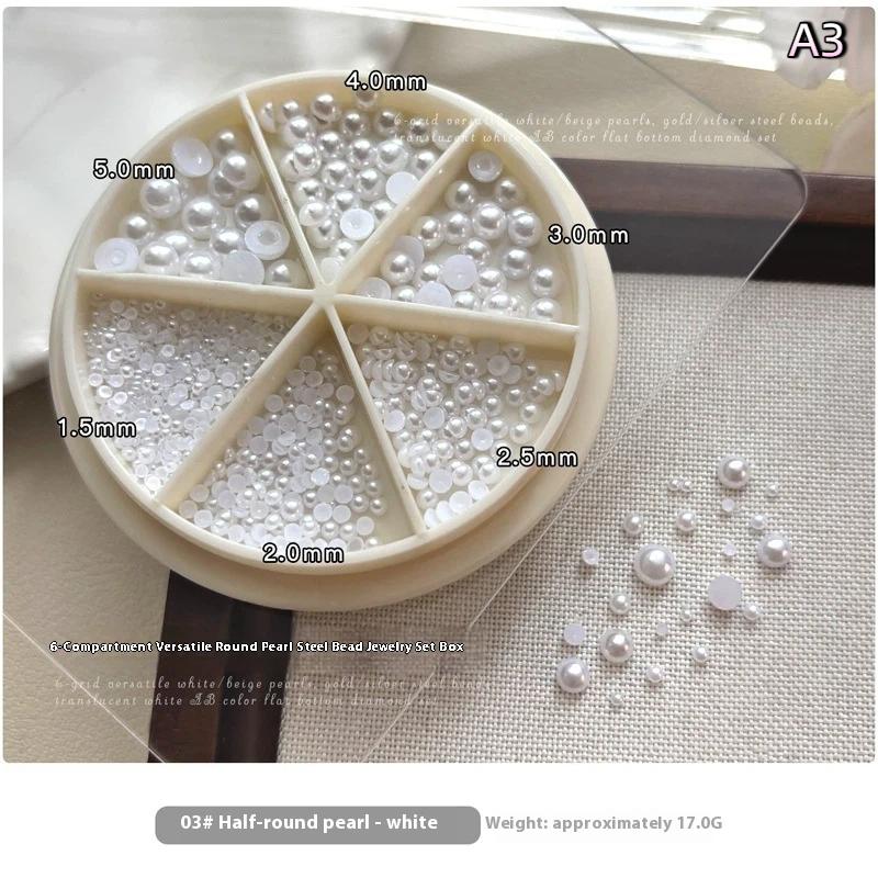 6 Grids Mix Mini Pearl Small Stainless Steel Caviar Beads Nail Art Rhinestones Nail Art Decorations Silver Gold Charm Gel Polish