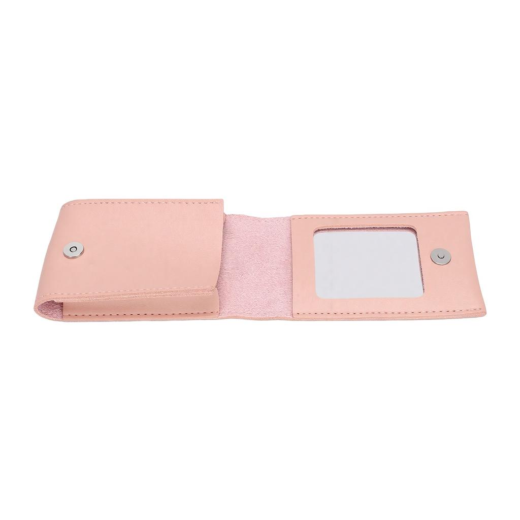 PU Leather Lipstick Pouch Foldable Portable Lipsticks Holder Case with Mirror Pink for Travel Use