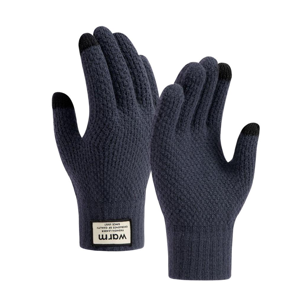Men's Winter Fleece-Lined Knitted Cycling Gloves - Warm, Thick, Woolen, Touchscreen Compatible