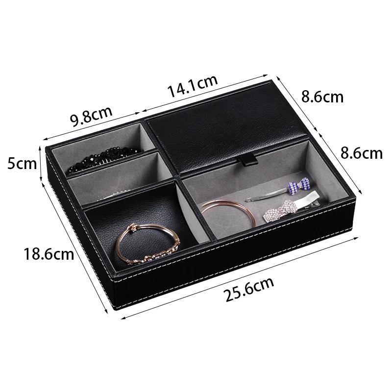Men's Valet Tray Desktop PU Leather Wood Tray Organizer Jewelry Box Nightstand Organizer For Phone Keys Wallet Glasses Multifun