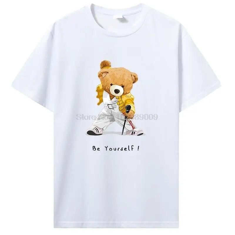 

Жіноча футболка унісекс з коротким рукавом із принтом ведмедика вокаліста. Повсякденна модна бавовняна футболка. Смішна футболка. Футболки в стилі хіп-хоп. Вуличний одяг 3XL