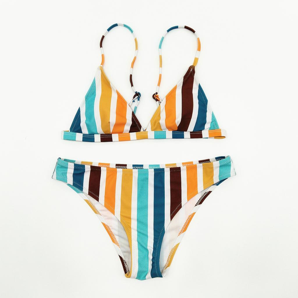 New rainbow gray striped printed swimsuit, triangular bikini sexy split swimsuit