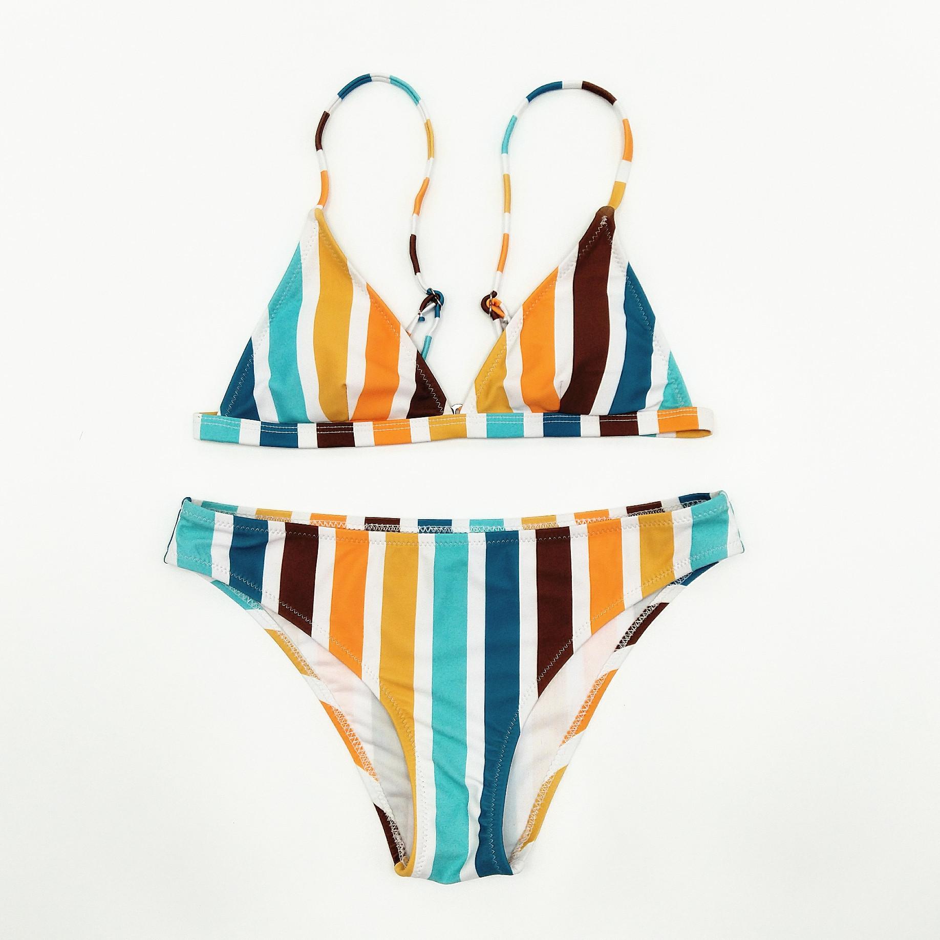 New rainbow gray striped printed swimsuit, triangular bikini sexy split swimsuit S