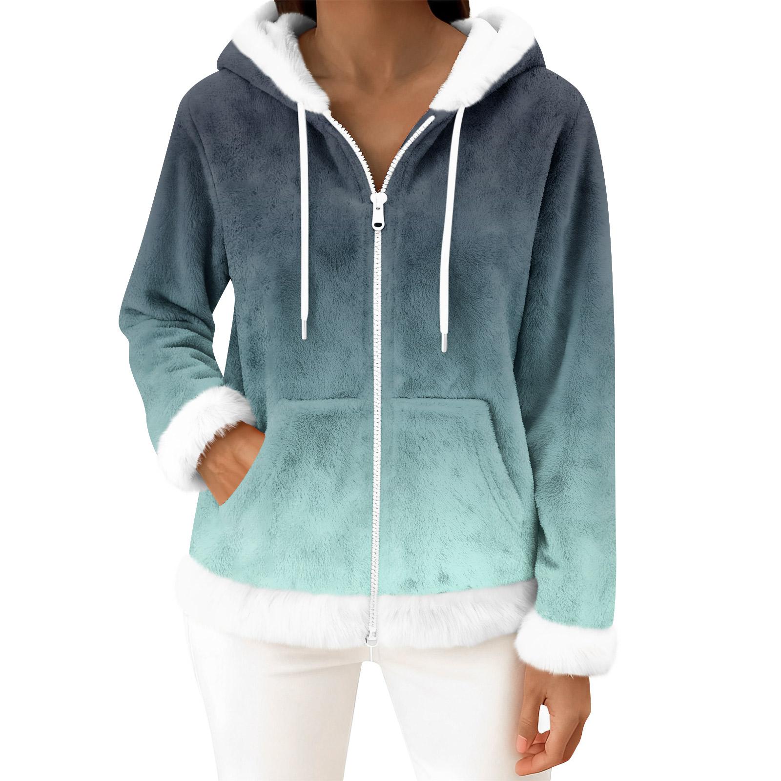 Women s Casual Fashion Long-Sleeved Zip-Up Fleece Hooded Cardigan XL 2466₽