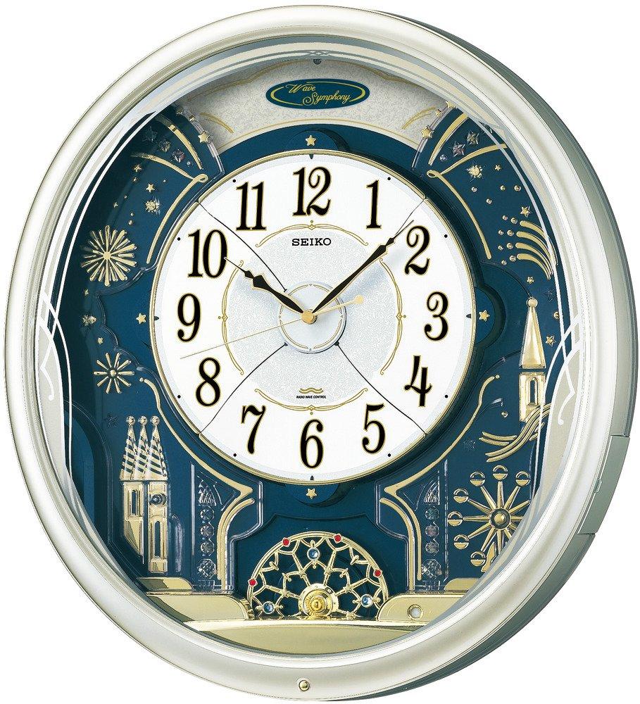Seiko Clock Wall Clock Radio Analog Karakuri 6 Songs Melody Rotating Decoration Light Gold Pearl RE561H SEIKO
