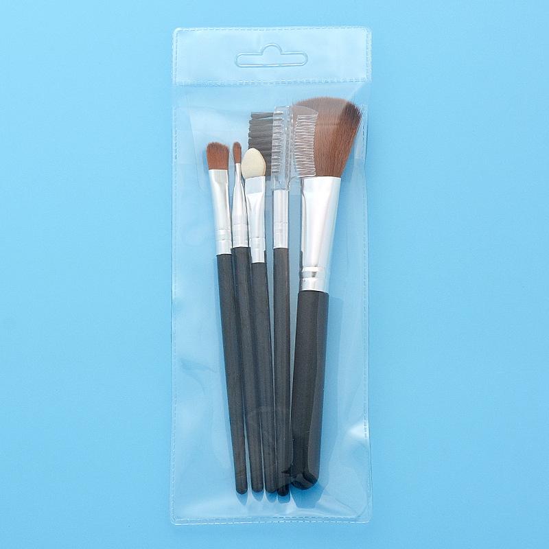 5-Piece Pink & Black Makeup Brush Set: Eyeshadow, Lip, Blush, Eyelash Brushes