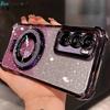 Glitter Bracket Mirror Holder Case for Samsung Galaxy S26FE S25FE S24FE S23FE S21FE Magnetic Stand Clear Gradient Soft Cover