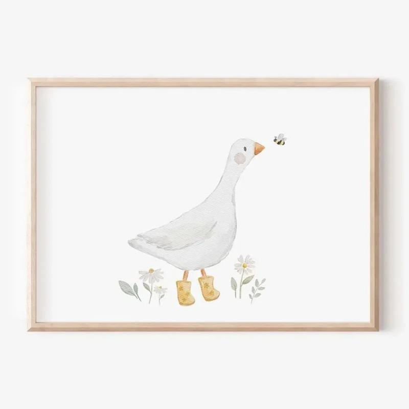 Boho Cartoon Farm Animals Wall Art Canvas Painting Rabbit Bear Bee Flower Posters and Prints Pictures for Baby Kids Room Decor