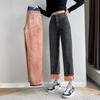 Vintage høy midje dame jeans vinter tykk varm Streetwear jeans med brede ben Dame dongeribukser Rett baggy mor dongeribukser