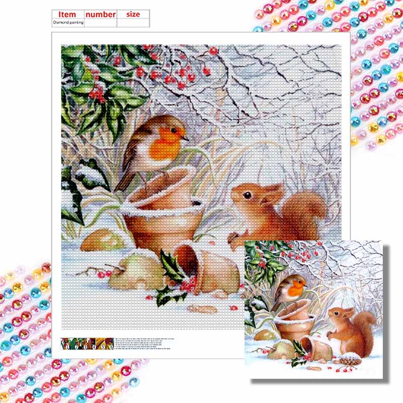 New Arrival 5D DIY Full Circle Diamond Painting "Squirrel and Bird" Embroidery Cross Stitch Home Decor Gift