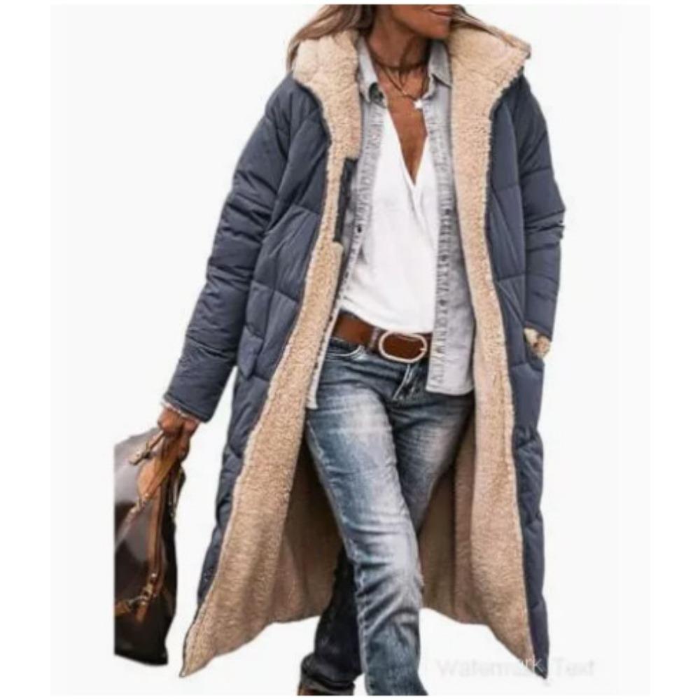 Solid Color Double-Sided Wear Hooded Cotton Coat, Thickened Slim Fit Long Sleeve Long Open Front Jacket