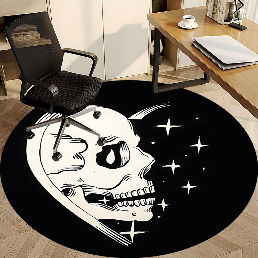 1pc Skull Stars Office Round Area Rug, Indoor Mat Suitable ForOffice, Under Office Chairs Bedroom Living Room Home Decor, Room Deco q089